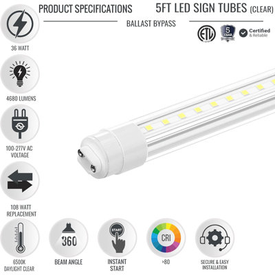 36W 5Ft T8 LED Integrated Shop Light (Set of 6)
