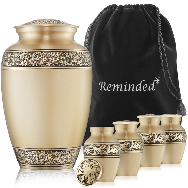 Floral Urn Set, 1 Large and 4 Small, Gold