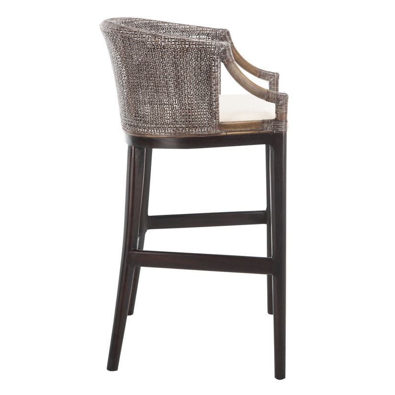 Virona Dark Brown Rattan Bar Stool with White Cushion