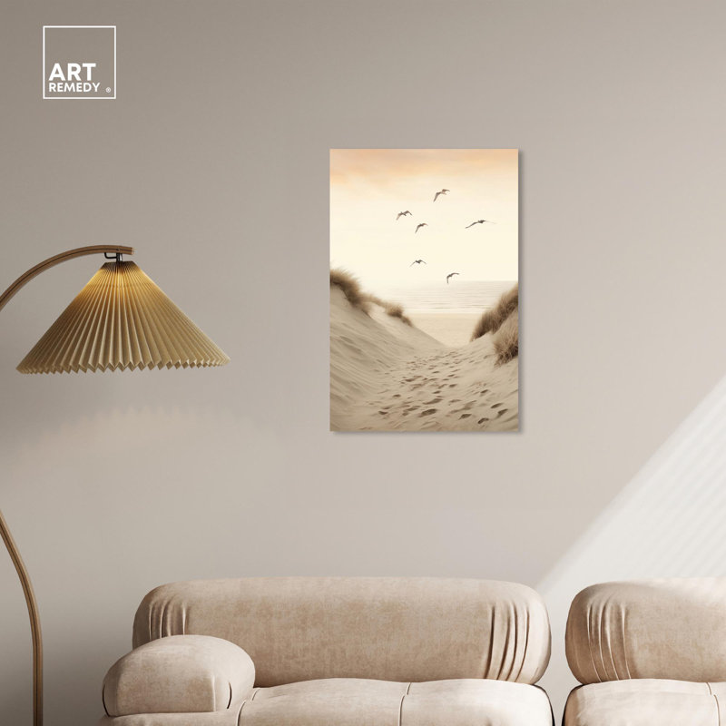 Beige and Brown Coastal Landscape Canvas Wall Art, 30" x 20"