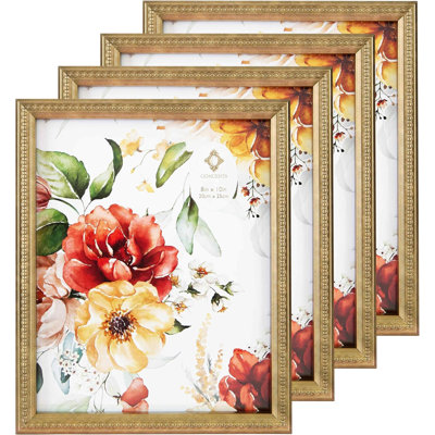 Ensemble de 4 cadres en résine dorée ornée de perles 8 "x 10" avec verre transparent HD