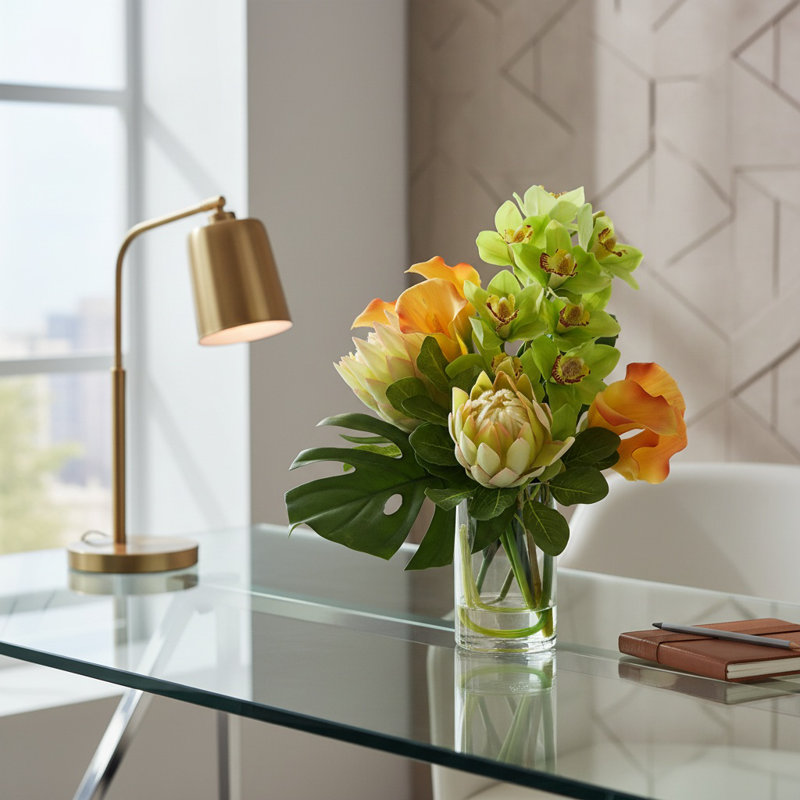 Tropical Arrangement with Calla Lilies, Orchids and Protea