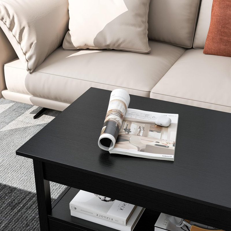 Coffee Table, Lift Top Coffee Table with Hidden Compartment, 2 Drawers and 1 Open Shelf