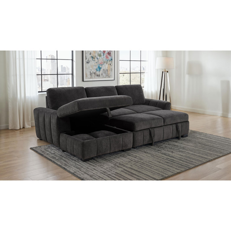 Canapé-lit modulaire Tegan, Mélange de polyester gris