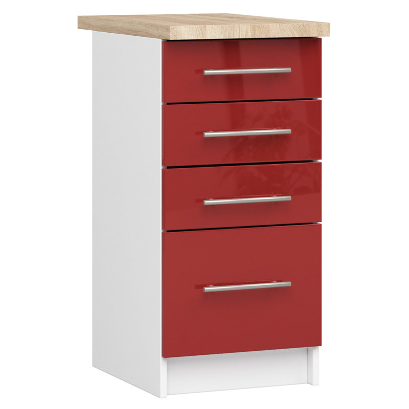 OLIWIA kitchen base cabinet in white and red gloss