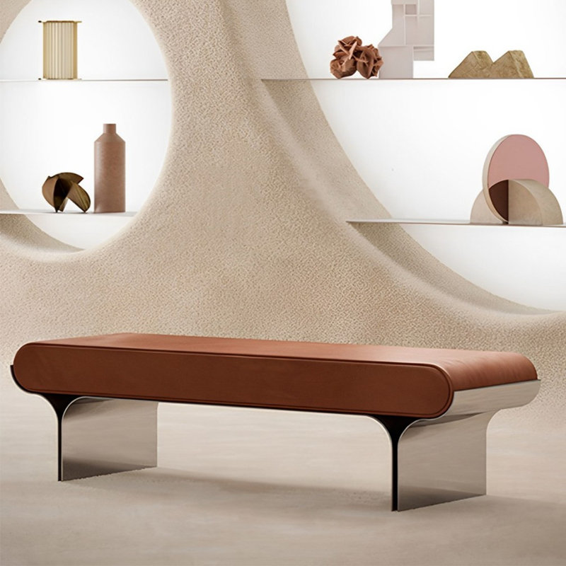 Toriona Faux Leather Upholstered Bench, Orange, 17.71" H x 70.86" W x 15.74" D