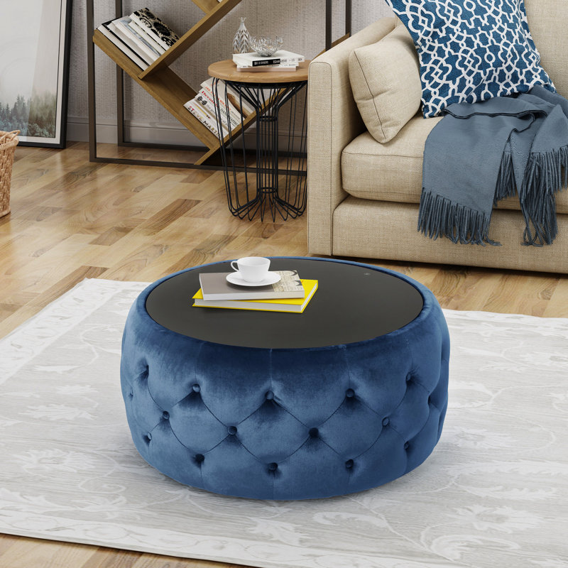 Bouton en verre trempé en velours bleu foncé, décor de bureau moderne, 30 po x 14,5 po avec plateau
