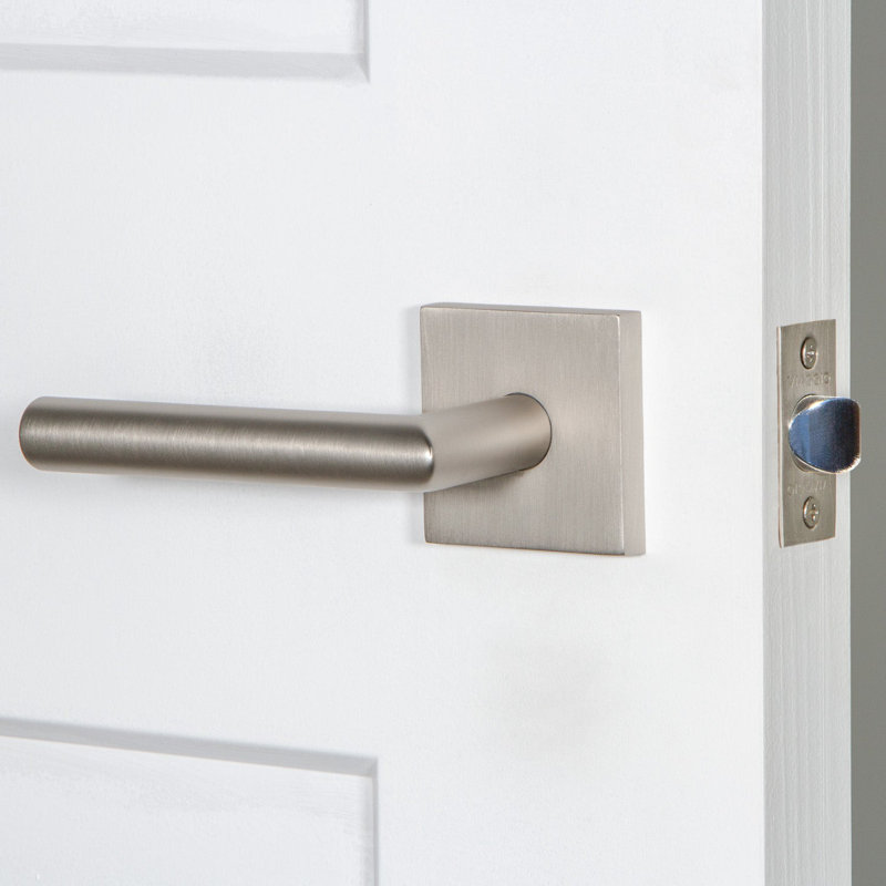 Viaggio Quadrato Rosette Passage (Hall & Closet) with Moderno Lever, Satin Nickel, 2.375", Left