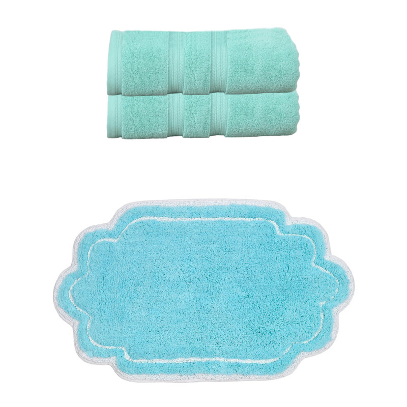 Talbert Collection 100% Soft Cotton Bath Towel Set & Bath Rug, 3 Piece Towel Set, Turquoise