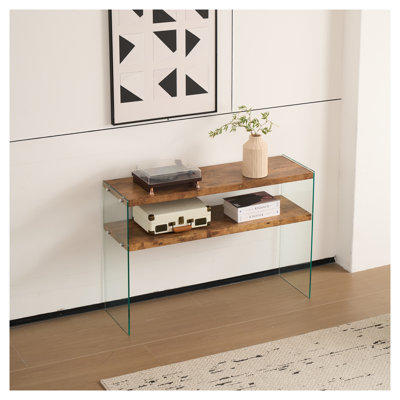 Console moderne en noyer et verre