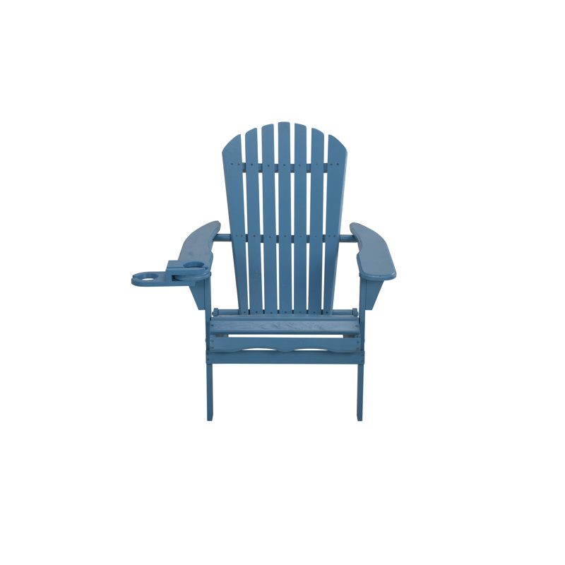 Chaise Adirondack pliante en bois massif avec table Valdese, Bleu clair