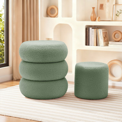 Round Ottoman with Storage, Teddy Velvet Upholstered Ottoman for Living Room and Bedroom(set of 2)