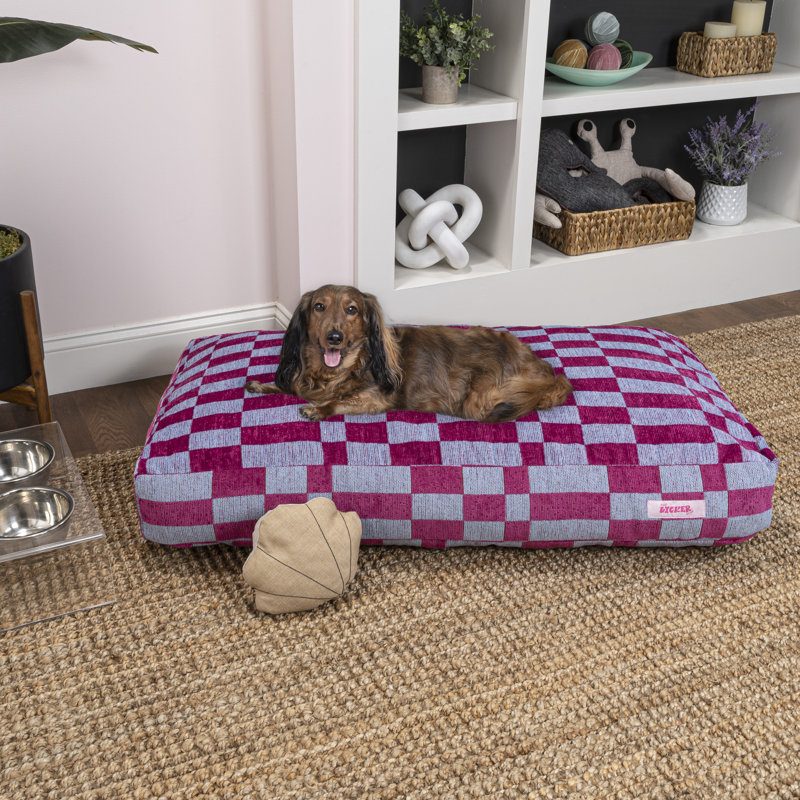 Large Blueberry Check Plush Bolster Dog Bed
