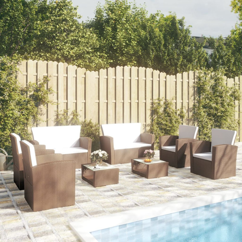 8 Piece Sofa Seating Group with Cushions, White, Brown