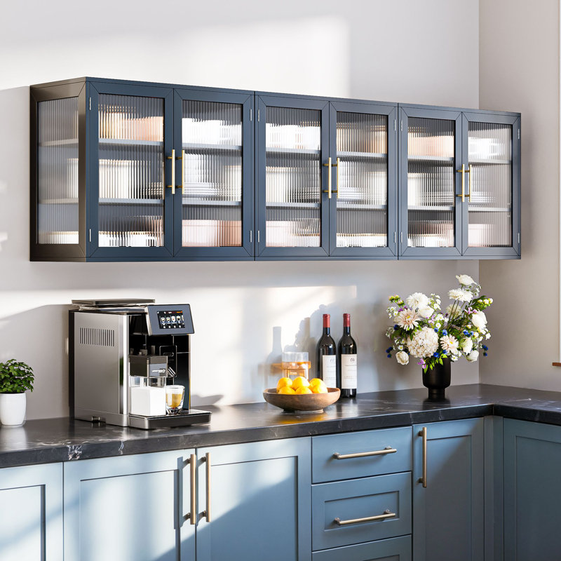 82.5"W Wall Mounted Cabinet with Glass Doors