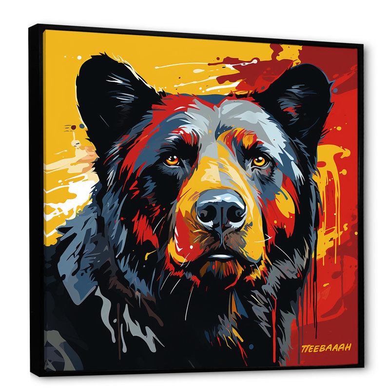 Illustration abstraite d'ours coloré I - Ours 2, art mural, Cadre flottant noir, H 30 po x l 30 po x P 1,5 po