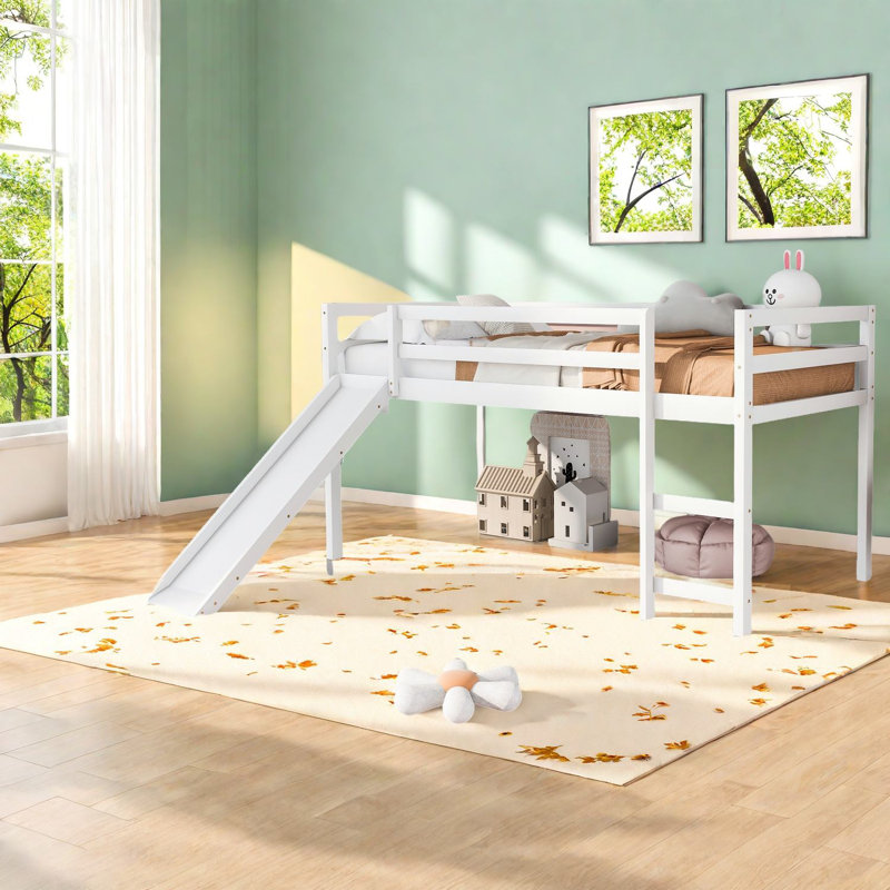 Lit mezzanine simple avec glissade, bois massif, conception moderne