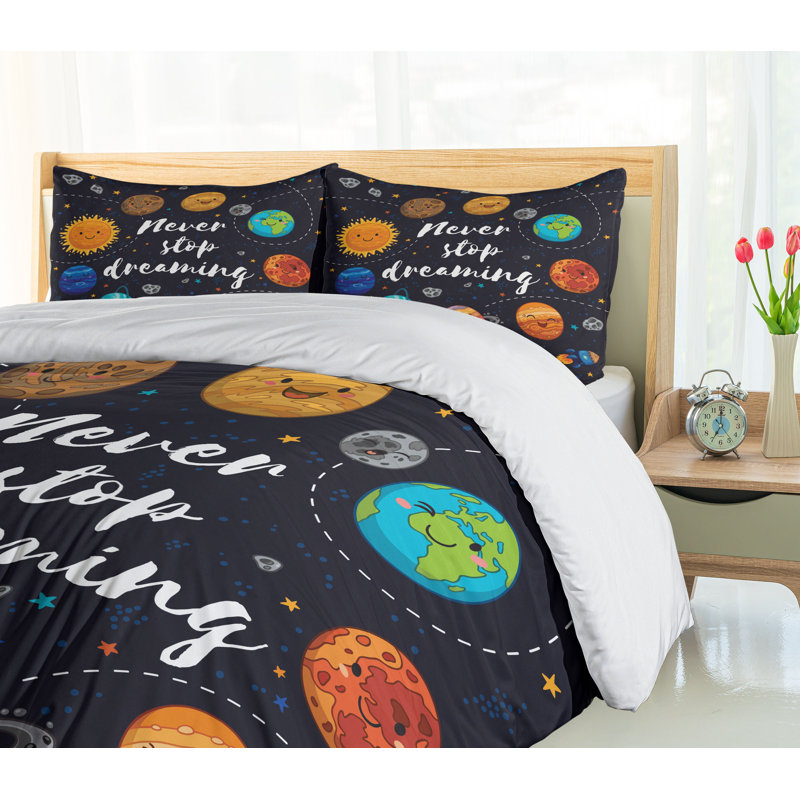 Twin Navy Orange Microfiber Outer Space Duvet Cover Set