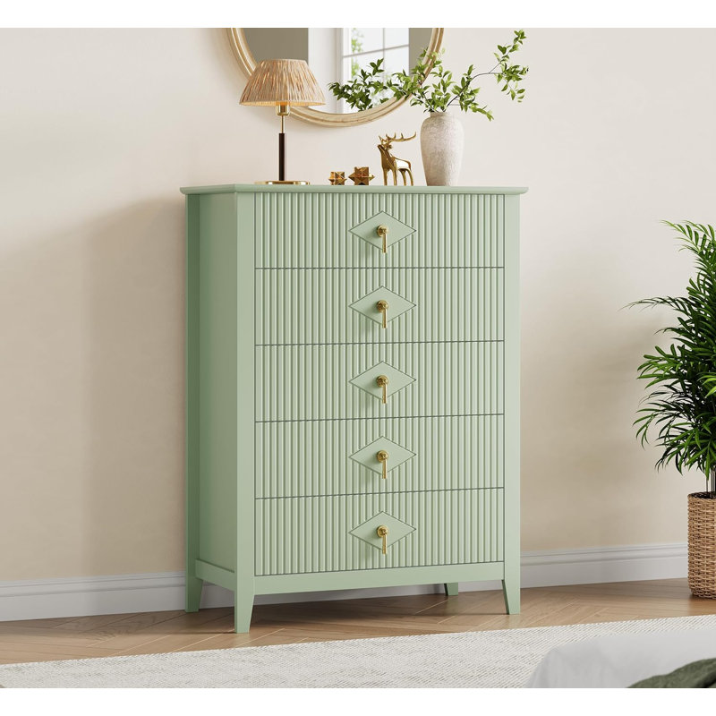 Dresser for Bedroom with 5 Drawers, 32" Wide Modern Chest of Drawers with Metal Handle, Green
