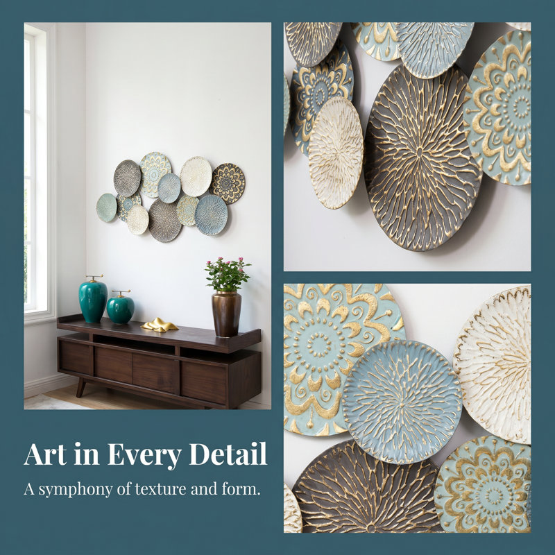 Multi-Color Embossed Metal Wall Art, Ornate Circular Design