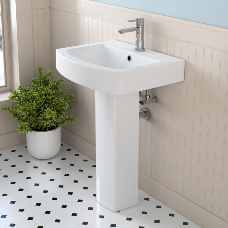Lavabo de salle de bain piédestal en U en porcelaine vitrifiée blanche avec trop-plein 22,25 po x H 34,5 po Eclisse