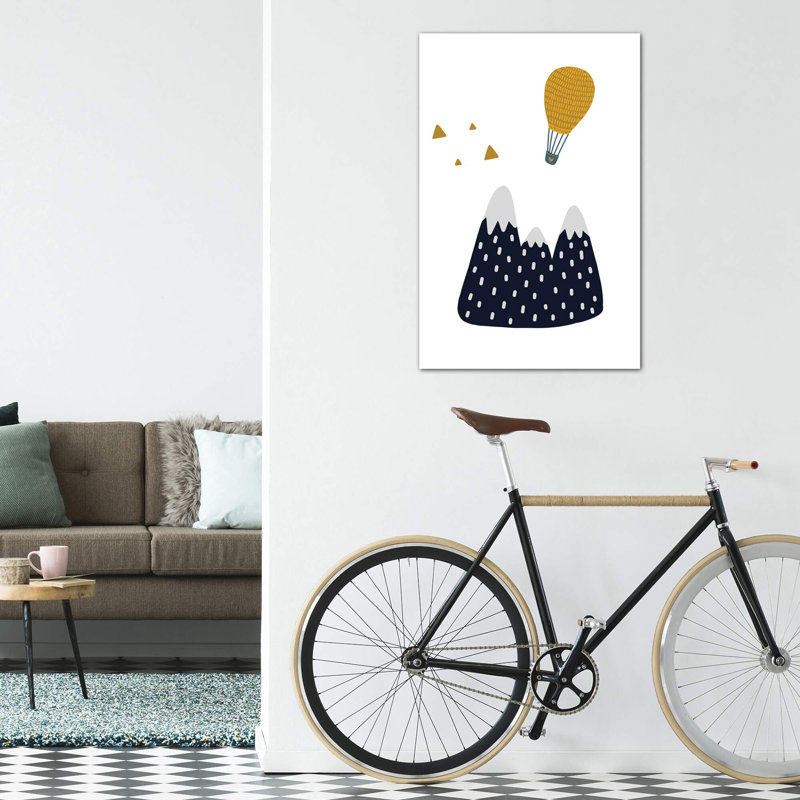 «Little Explorer Mountains Balloon», reproduction d'impression, H 48 po x l 32 po x P 1,5 po, Toile tendue, Pas de tapis