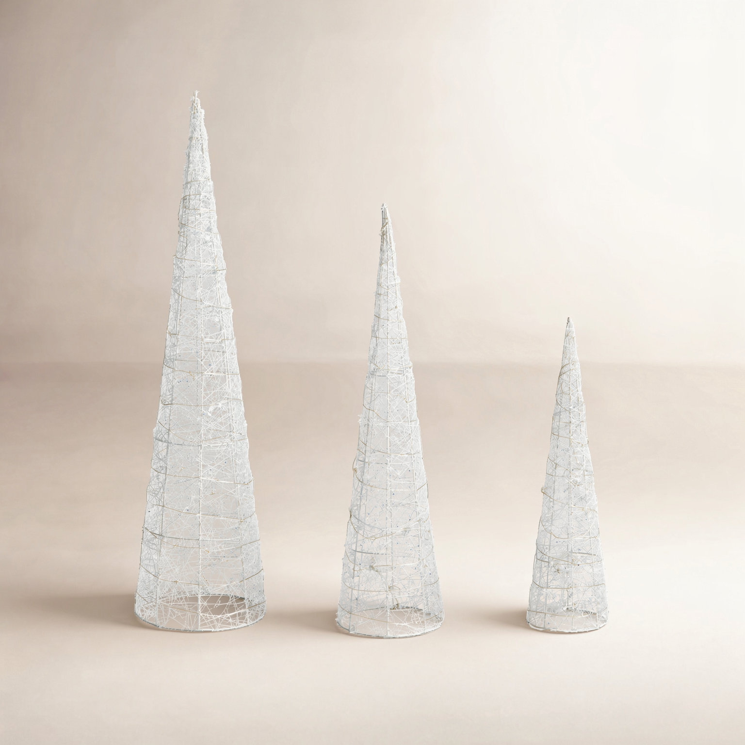 3-Piece Lighted Crystal White Cone Tree Set