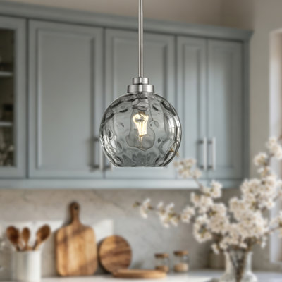 Luminaire suspendu 1 lumière en verre martelé gris fumé sphérique moderne nickel brossé