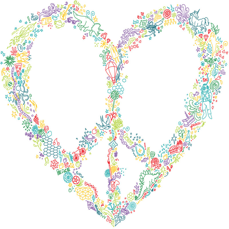 «Doodle Peace Heart», reproduction d'impression sur toile tendue, H 18 po x l 18 po x P 1,5 po