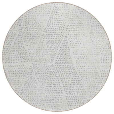 8' Silver And Ivory Round Geometric Washable Indoor Outdoor Area Rug