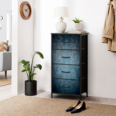 4 Drawer Dresser for Bedroom, Narrow Chest of Drawers, Wooden Top and Study Iron Frame 18"x37.5"-(WxH)