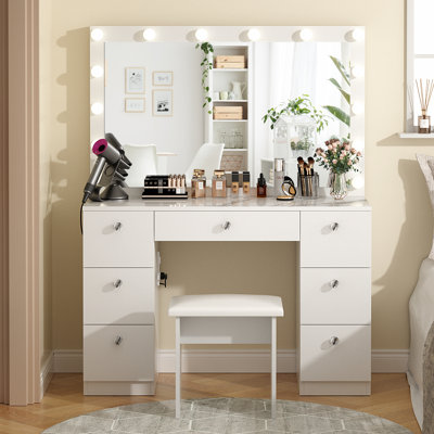 Greyden Makeup Vanity with Lights, 7 Large Drawers and Outlets