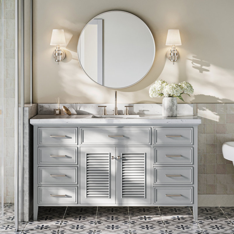Meuble-lavabo simple 60,25 po avec comptoir en quartz Bodhin, Gris