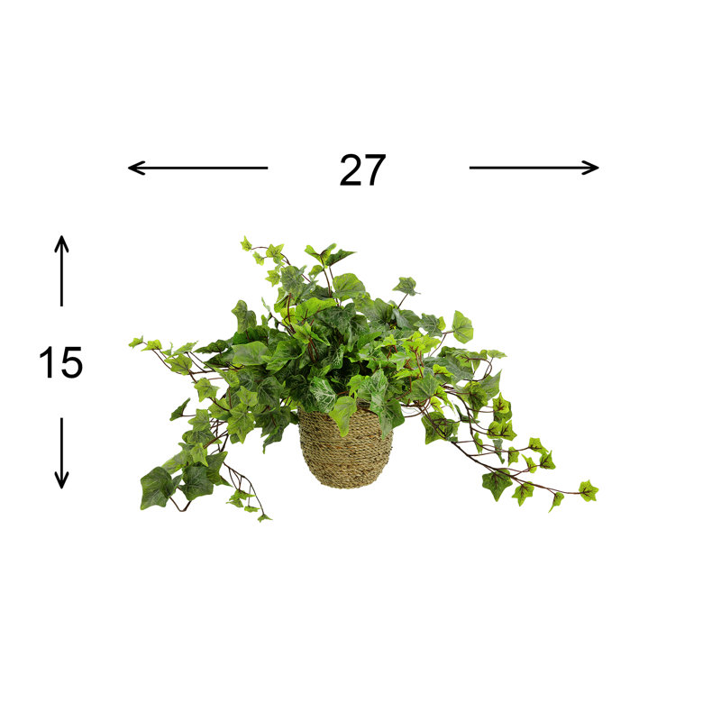 Nunn Faux Ivy Plant in Fiberstone Pot, Green, 15" H x 27" W x 27" D