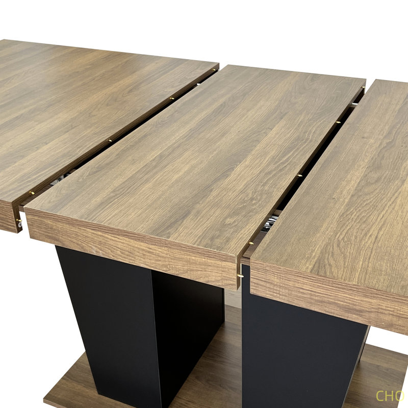 Extendable Dining Room Table For 4-10 People, Wooden Transformer With Double Sturdy Pedestal Base, Modern Expandable Large Table
