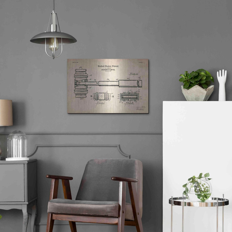 «Judge's Gavel Blueprint Brevet Parchment», art mural en métal, H 16 po x l 24 po