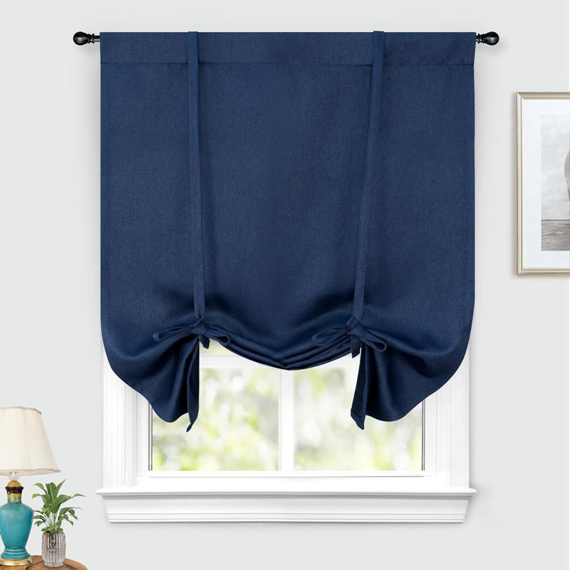 Rideau de rideau occultant en lin de couleur unie avec passe-tringle Makale, Bleu marine, L 39 po x L 55 po