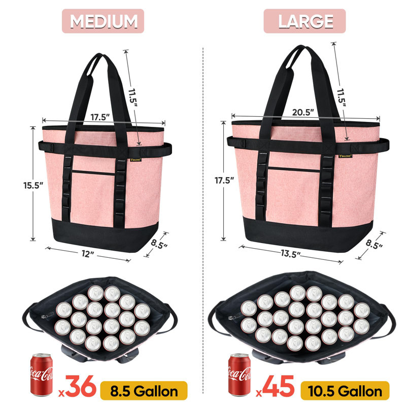 Large Insulated PEVA Soft Cooler Tote Bags with Zippered Top, 34 Qt.