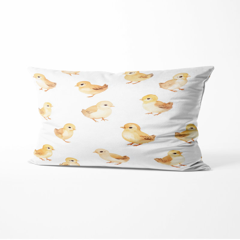Coussin à imprimé animal - coussin jaune à motif de poussins, H 12 po x l 20 po