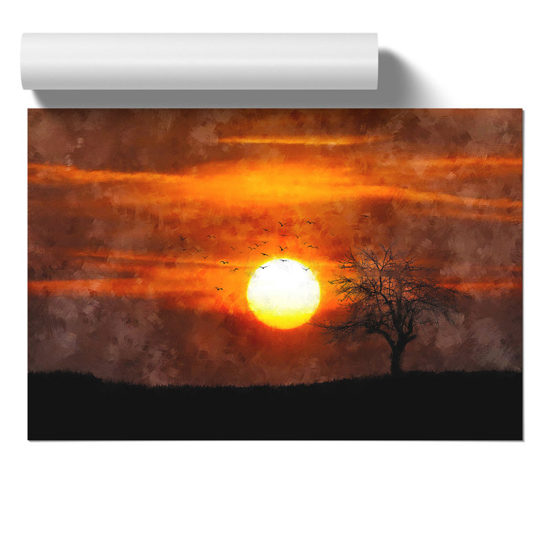Tree at Sunset Painting - Frameless Print, 42cm H x 59cm W x 0.1cm D