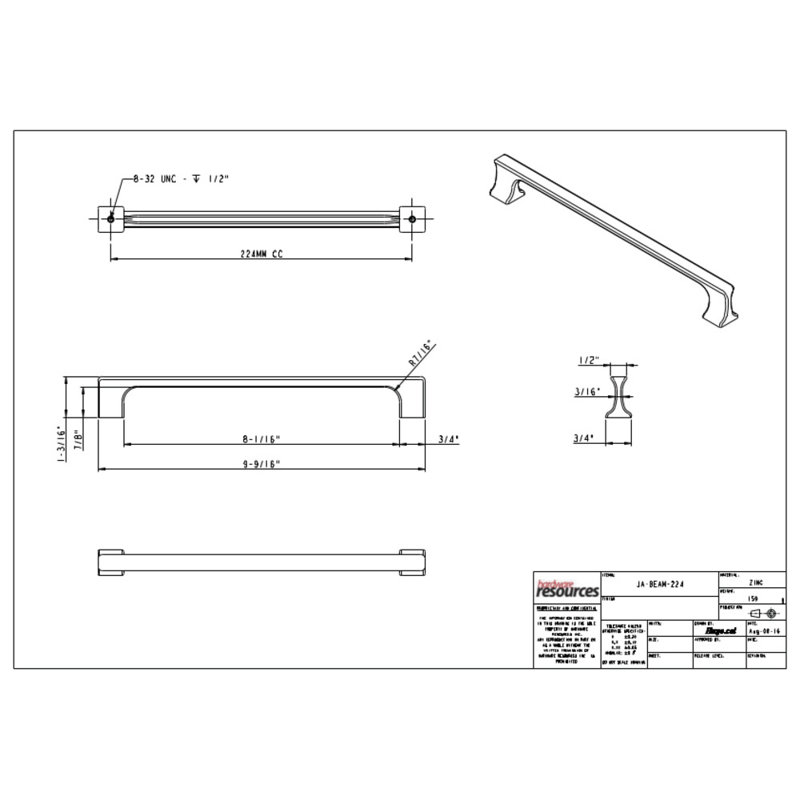 Sullivan Bar Pull, Brushed Pewter, 7 9/16"