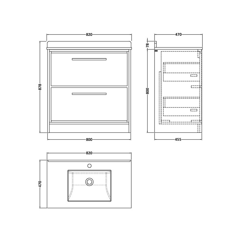 Tishay Bathroom Vanity, Bleached Oak, 82cm W
