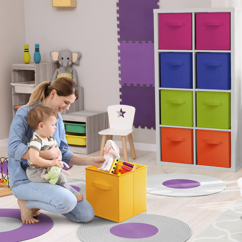 Sorbus 12 Pack Storage Bins - Collapsible Fabric Storage Cubes with Handles, 11" H x 10.5" W x 10.5" D, Bright Rainbow