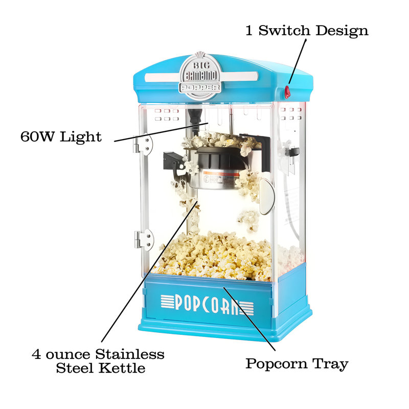 Machine à maïs soufflé de table 4 oz avec 12 grains Great Northern Popcorn, Bleu