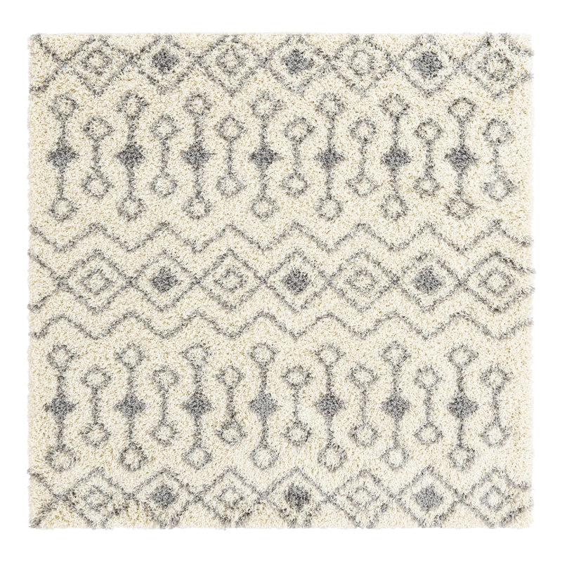 Tapis à poil long gris treillis Griego, Carré 6 pi 1 po