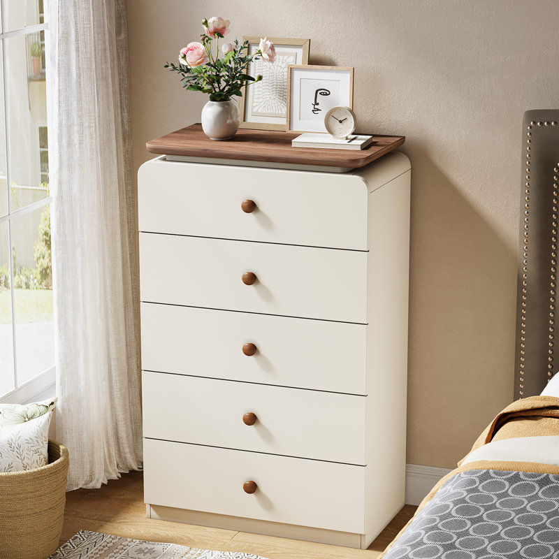 Commode 5 tiroirs Tribesigns, commode blanche de 45 po de hauteur avec tiroirs