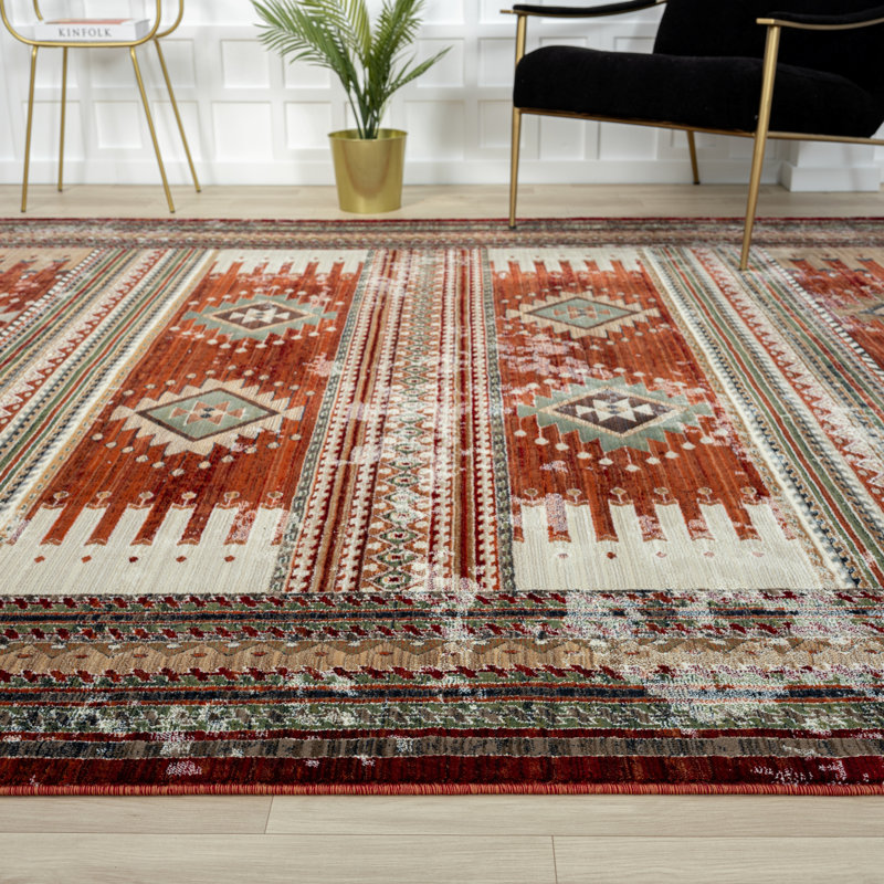 Sunia Southwestern Area Rug in Red, Rectangle 7'7" x 10'2"