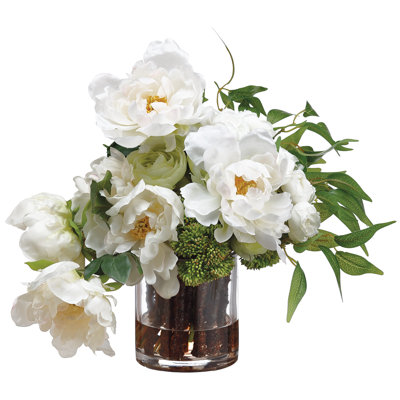	 14"Hx12"Wx16"L Peony/Ranunculus in Cylinder Vase Whit
