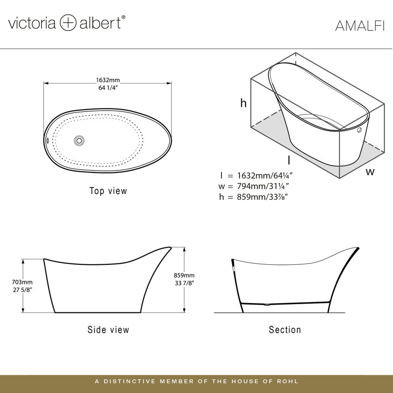 Amalfi 64.25" x 31.25" Freestanding Soaking Bathtub, Gloss White