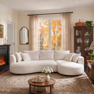 Beige 125-Inch Curved Boucle Sectional Sofa